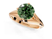 Solitaire Engagement Ring Setting for Fancy Green Round Cut Center with Milgrain Cathedral Band and Prong Head in Rose Gold