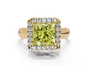 Halo Engagement Ring Setting for Fancy Yellow Princess Cut Center with Square Band and Prong Head in Yellow Gold