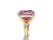 Solitaire Engagement Ring Setting for Fancy Pink Asscher Cut Center with Bezel Station Band and Prong Head in Yellow Gold