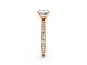 Solitaire Engagement Ring Setting for Princess Cut Center with Milgrain-Edged Pave Band and Prong Head in Rose Gold
