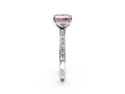 Solitaire Engagement Ring Setting for Fancy Pink Princess Cut Center with Round Cut Pave Band and Prong Head in White Gold