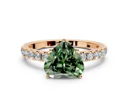 Solitaire Engagement Ring Setting for Fancy Green Heart-Shaped Center with Large Accent Band and Prong Head in Rose Gold