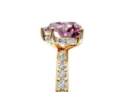 Solitaire Engagement Ring Setting for Fancy Pink Heart-Shaped Center with Fine Pave Band and Prong Head in Yellow Gold
