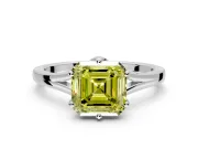 Solitaire Engagement Ring Setting for Fancy Yellow Asscher Cut Center with Plain Split Shank and Prong Head in Sterling Silver