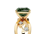 Solitaire Engagement Ring Setting for Fancy Green Asscher Cut Center with Criss-Cross Accent Band and Prong Head in Yellow Gold