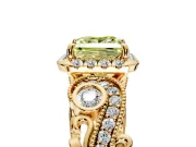 Bypass Halo Engagement Ring Setting for Fancy Yellow Princess Cut Center with Bezel Accents, Milgrain and Prong Head in Yellow Gold