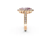 Halo Engagement Ring Setting for Fancy Pink Marquise Center with Milgrain Channel Band and Prong Head in Rose Gold