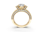Pave Engagement Ring Setting for Cushion Cut Center with Curved Accent Rows, Openwork and Prong Head in Yellow Gold