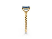 Solitaire Engagement Ring Setting for Fancy Blue Emerald Cut Center with Plain Twisted Rope Band and Prong Head in Yellow Gold