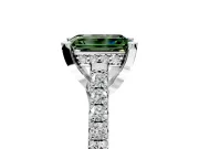Solitaire Engagement Ring Setting for Fancy Green Emerald Cut Center with Widening Pave Band and Claw Prong Head in Sterling Silver