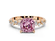 Solitaire Engagement Ring Setting for Fancy Pink Cushion Cut Center with Trailing Leaf Accent Band and Prong Head in Rose Gold