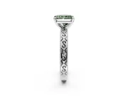 Solitaire Engagement Ring Setting for Fancy Green Radiant Cut Center with Scrollwork Band and Prong Head in Sterling Silver
