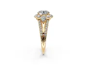 Halo Engagement Ring Setting for Round Cut Center with Two-Strand Split Shank and Prong Head in Yellow Gold