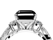 3 Stone Engagement Ring Setting for Fancy Black Asscher Cut Center with Pave Split Shank and Prong Head in Sterling Silver