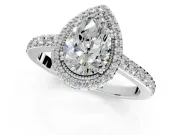 Halo Engagement Ring Setting for Pear-Shaped Center with Inner Milgrain Border and Prong Head in Sterling Silver