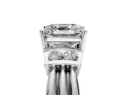 Solitaire Engagement Ring Setting for Asscher Cut Center with Grooved Bar Accent Band and Prong Head in Platinum