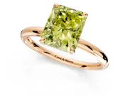 Hidden Halo Engagement Ring Setting for Fancy Yellow Radiant Cut Center with Thin Rounded Band and Prong Head in Rose Gold