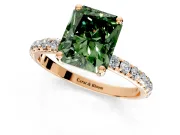 Solitaire Engagement Ring Setting for Fancy Green Radiant Cut Center with Micro Pave Band and Prong Head in Rose Gold