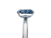 Low-Set Solitaire Engagement Ring Setting for Fancy Blue Emerald Cut Center with Thin Plain Band and Prong Head in Sterling Silver