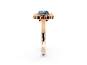 Cluster Halo Engagement Ring Setting for Fancy Blue Cushion Cut Center with Milgrain Bezel Accents and Prong Head in Rose Gold