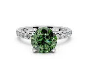 Solitaire Engagement Ring Setting for Fancy Green Round Cut Center with Shared-Prong Accents and Prong Head in Sterling Silver