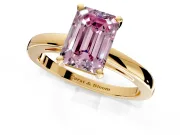 Solitaire Engagement Ring Setting for Fancy Pink Emerald Cut Center with Basket Rail and Prong Head in Yellow Gold