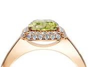 Halo Engagement Ring Setting for Fancy Yellow Cushion Cut Center with Plain Tapered Band and Prong Head in Rose Gold