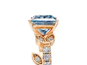Leaf Motif Engagement Ring Setting for Fancy Blue Princess Cut Center with Pave Band and Prong Head in Rose Gold