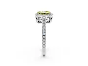 Accent Halo Engagement Ring Setting for Fancy Yellow Radiant Cut Center with Full-Length Pave Band and Prong Head in Platinum
