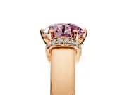 Solitaire Engagement Ring Setting for Fancy Pink Round Cut Center with Wide Band, Pave Collar and Prong Head in Rose Gold