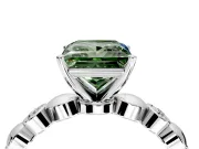 Solitaire Engagement Ring Setting for Fancy Green Princess Cut Center with Beaded Bezel Station Band and Prong Head in White Gold