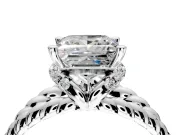 Halo Engagement Ring Setting for Princess Cut Center with Rope Twist Split Shank and Prong Head in White Gold