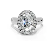 Halo Engagement Ring Setting for Oval Center with Square Band and Prong Head in Platinum
