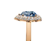 Halo Engagement Ring Setting for Fancy Blue Heart-Shaped Center with Plain Tapered Band and Prong Head in Rose Gold
