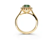 Starburst Halo Engagement Ring Setting for Fancy Green Cushion Cut Center with Thin Round-Wire Band and Prong Head in Yellow Gold