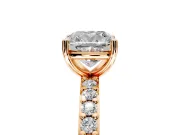 Solitaire Engagement Ring Setting for Cushion Cut Center with Round Cut Pave Band and Prong Head in Rose Gold