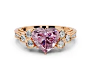 Cluster Engagement Ring Setting for Fancy Pink Heart-Shaped Center with Bezel Accent Clusters and Prong Head in Rose Gold