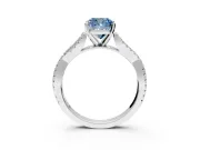 Solitaire Engagement Ring Setting for Fancy Blue Cushion Cut Center with Twisted Pave Split Shank and Prong Head in Sterling Silver