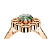 Cluster Halo Engagement Ring Setting for Fancy Green Marquise Center with Milgrain Bezel Accents and Prong Head in Rose Gold
