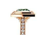 Halo Engagement Ring Setting for Fancy Green Princess Cut Center with Milgrain Pave Band and Bezel Head in Rose Gold