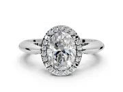 Halo Engagement Ring Setting for Oval Center with Tapered Plain Band and Prong Head in Sterling Silver