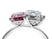 Fancy Pink Emerald Cut and Emerald Cut Lab-Grown Diamond Toi et Moi Engagement Ring with Prong-Set Stones in White Gold