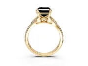 Solitaire Engagement Ring Setting for Fancy Black Asscher Cut Center with Pave Rail Split Shank and Prong Head in Yellow Gold