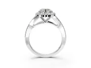 Halo Engagement Ring Setting for Round Cut Center with Pave Split Shank and Prong Head in White Gold