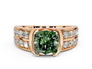 Bezel Engagement Ring Setting for Fancy Green Cushion Cut Center with Wide Channel-Set Band and Bezel Head in Rose Gold