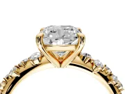 Solitaire Engagement Ring Setting for Cushion Cut Center with Trailing Leaf Accent Band and Prong Head in Yellow Gold