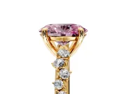 Solitaire Engagement Ring Setting for Fancy Pink Oval Center with Trailing Leaf Accent Band and Prong Head in Yellow Gold