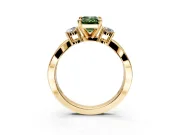 3 Stone Engagement Ring Setting for Fancy Green Emerald Cut Center with Pave Twist Band and Prong Head in Yellow Gold