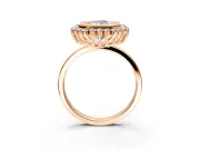 Halo Engagement Ring Setting for Radiant Cut Center with Milgrain Bezel Rim, Plain Band and Prong Head in Rose Gold