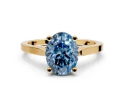 Solitaire Engagement Ring Setting for Fancy Blue Oval Center with Tapered Shoulders and Prong Head in Yellow Gold
